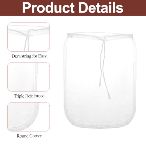 3 Pcs Nut Milk Bag, Reusable Fine Nylon Mesh Food Strainer with Stainless Steel Handle, Cold Brew Coffee Tea Greek Yogurt Filter for Almond Soy Milk Juice Cheese (8x12/10x12/13x13 Inches)