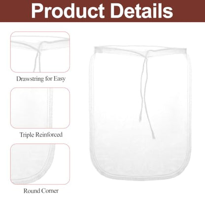 3 Pcs Nut Milk Bag, Reusable Fine Nylon Mesh Food Strainer with Stainless Steel Handle, Cold Brew Coffee Tea Greek Yogurt Filter for Almond Soy Milk Juice Cheese (8x12/10x12/13x13 Inches)
