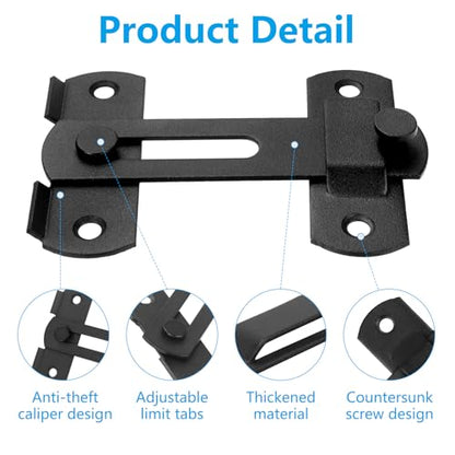 2 Pack Premium Barn Door Lock, 4-Inch Sliding Door Latch, Black - color: Black