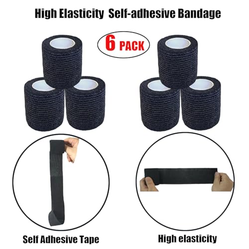 2 Inches Self Adhesive Bandage Wrap Bulk, 6 Pack, Black - color: Black