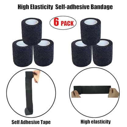2 Inches Self Adhesive Bandage Wrap Bulk, 6 Pack, Black - color: Black