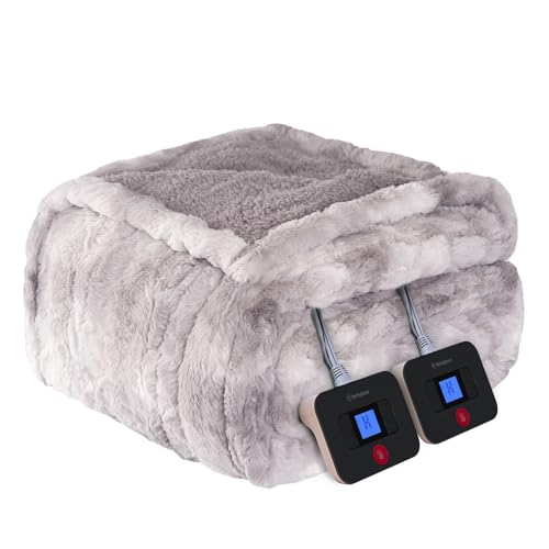 Westinghouse Heated Blanket Queen Size, Faux Fur with 10 Levels, Light Grey - color: Light Grey, size: Queen 84" x 90"