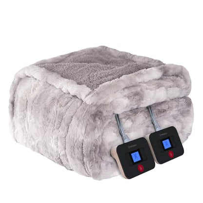Westinghouse Heated Blanket Queen Size, Faux Fur with 10 Levels, Light Grey - color: Light Grey, size: Queen 84" x 90"
