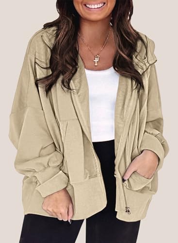 Eytino Women Plus Size Zip Up Hoodie Long Sleeve Oversized Sweatshirts - color: Apricot, size: 4X