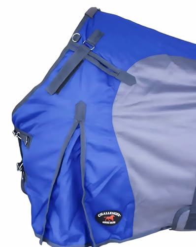 1200D Horse Turnout Blanket Waterproof, Breathable, Heavy-Weight Winter Blanket with 300g Fill, Ripstop Outer Shell - color: Grey/Royal Blue, size: 78 inches