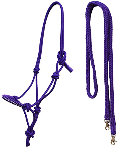 Horse Nylon Braided Rhinestone Noseband Rope Halter w/ reins 606199 - color: Purple, size: Average Horse Size