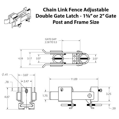 Chain Link Fence Commercial Double Gate Latch 1-5/8" or 2" Frame | Strong Arm Double Gate Latch for Swing Gates