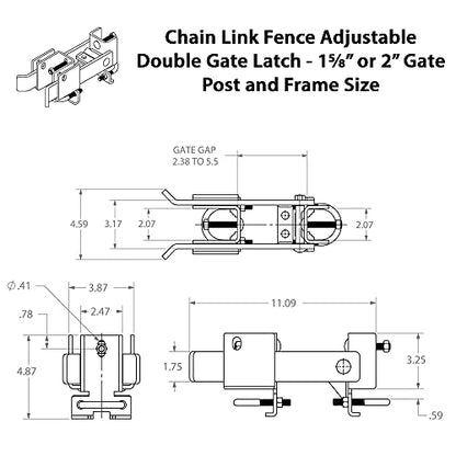 Chain Link Fence Commercial Double Gate Latch 1-5/8" or 2" Frame | Strong Arm Double Gate Latch for Swing Gates