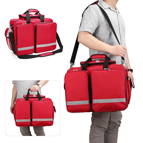 Medical Bag Empty First Aid Bag,Emergency Bag for Nurses,Home Health Care, EMT(Bag Only) - color: Red