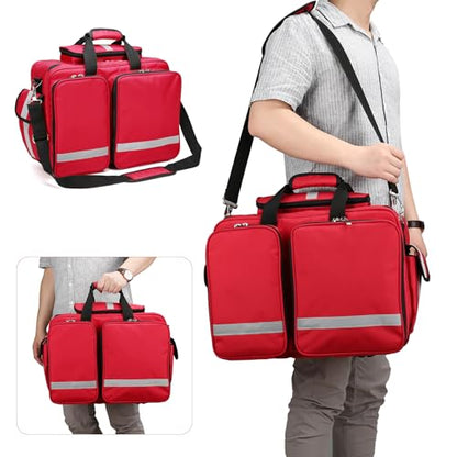 Medical Bag Empty First Aid Bag,Emergency Bag for Nurses,Home Health Care, EMT(Bag Only) - color: Red
