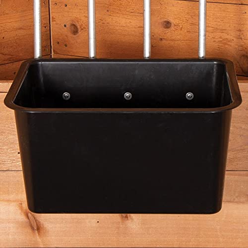 Dura-Tech Large Bucket with Hanging Arms 8 Gallons | Color Black | Universal Feed Tub | Prevents Spilled Grain | 8-Gallon Capacity