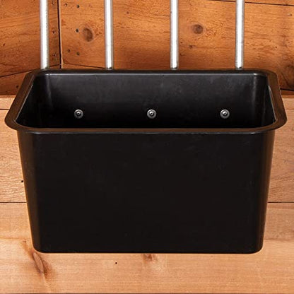 Dura-Tech Large Bucket with Hanging Arms 8 Gallons | Color Black | Universal Feed Tub | Prevents Spilled Grain | 8-Gallon Capacity