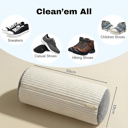 Shoe Washing Bag for Laundry Machine – Heavy-Duty Sneaker Laundry Bag Protector with Thick Microfiber Cushion, Zipper Cover & Mesh Sides – Shoe Cleaner Bag for Washer & Dryer (White) - color: White
