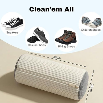 Shoe Washing Bag for Laundry Machine – Heavy-Duty Sneaker Laundry Bag Protector with Thick Microfiber Cushion, Zipper Cover & Mesh Sides – Shoe Cleaner Bag for Washer & Dryer (White) - color: White