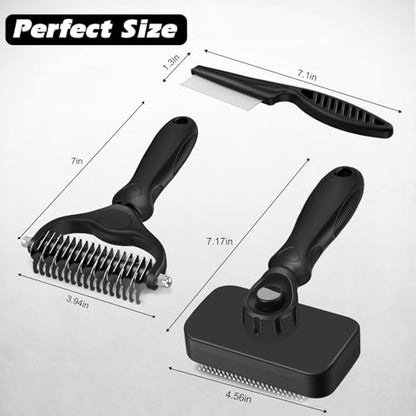 Professional 3PCS Self Cleaning Slicker Brush & Pet Grooming Rake & Flea Comb for Dogs,Cats and Horses | Double-Sided Dematting Comb & Skin Friendly Deshedding Grooming Tool | Pet Supplies (Black) - color: Black