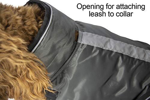 Derby Originals Urban Pet 420D Water Resistant Reflective Winter Dog Parka with Neck Cover & Harness Compatible Opening 220g Heavy Weight - color: Charcoal/Black, size: Medium