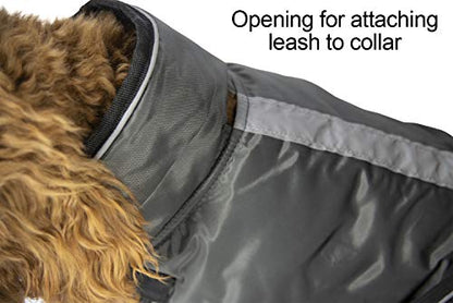 Derby Originals Urban Pet 420D Water Resistant Reflective Winter Dog Parka with Neck Cover & Harness Compatible Opening 220g Heavy Weight - color: Charcoal/Black, size: Medium
