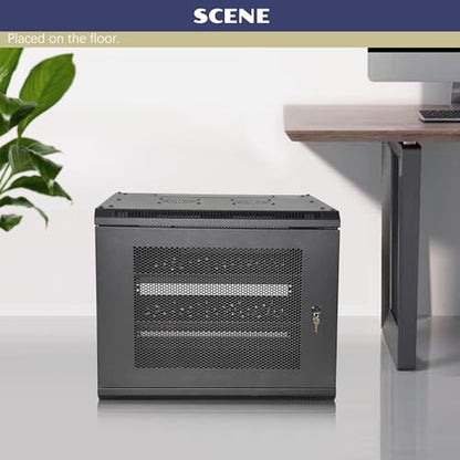 12U Wall Mount Server Cabinet with A Lockable Front Vented Door, Cooling Fans, Removable Side Panels - 60cm Depth, 19" Network Rack Including 2 PCS Full-Size Rack Shelves for IT Equipment - size: 12U/600mm Depth