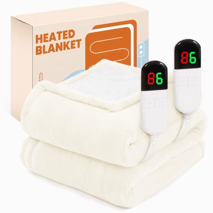Electric Heated Blanket King 90"x100", 8 Heat leavls and 1-8H Auto Off | Fast Heating, Over-Heat Protection&ETL Certification, Soft Flannel Sherpa, Machine Washable, Suitable for Bed and Sofa - color: White, size: King-90" x 100"