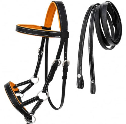 CHALLENGER Horse Western Brown Leather Training Tack Bitless Sidepull Bridle Reins 7711 - color: Black/Light Tan, size: Cob Size