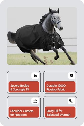 Horze Nevada Medium Weight 1200D Waterproof Horse Turnout Blanket (200g Fill) - Black - 75 in - size: 75 in