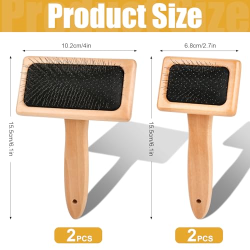 Lainballow 4 PCS Wool Carders, Wooden Hand Carders for Wool, Needle Felting Brush, Slicker Brush with Solid Wood Handle for Craft Felt Project, Dogs, Cat