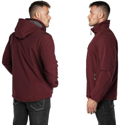 Outdoor Ventures Men's Softshell Jacket Waterproof Fleece Rain Shell Coat - color: Dark Red, size: Large