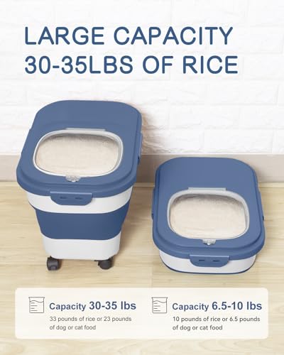 20-30 Lbs Rice Storage Container,Collapsible Food Storage Container - color: Dark Blue/20-30LBS