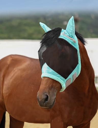 Harrison Howard Horse Fly Mask UV Protective Fine Mesh with Extra Wool Soft Touch on Skin Fly and UV Protection Summer Mint-Black S - color: Summer Mint-Black, size: S