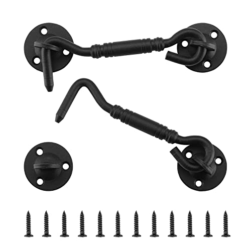 4 Inch Hook and Eye Latch, Barn Door and Gate Latch, Black, 2 Pack - size: 2 Pack