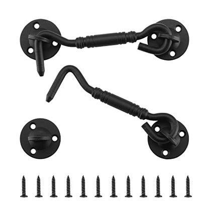 4 Inch Hook and Eye Latch, Barn Door and Gate Latch, Black, 2 Pack - size: 2 Pack