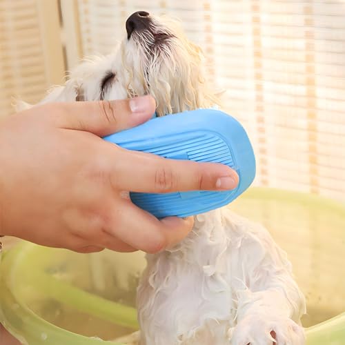 Dog Bath Brush, Pet Silicone Shampoo Brush, Rubber Shower Wash Curry Brush, Soft Shedding Bathing Brush Removes Loose & Shed Fur, for Short Long Haired Dogs Cats Massage Comb