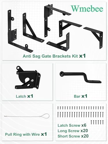 Anti Sag Gate Kit, Fence Gate Kit Gate Hardware,Heavy Duty No Sag Anti Twist Gate Frame Corner Brace Bracket with Self-Locking Gate Latch for Wooden Fence Gate (1 Door Set) - size: 1 Door Set