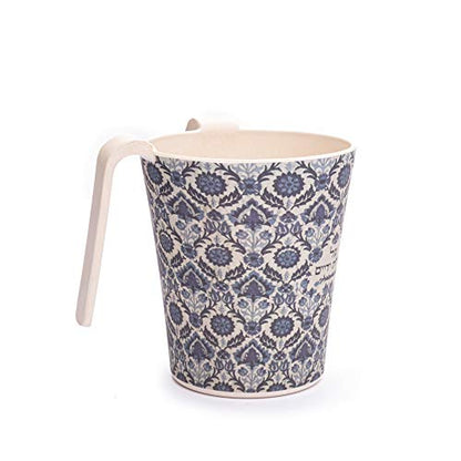 EMANUEL Yair Bamboo Hand Washing Cup for Netilat Yadayim Traditional Jewish Judaica (Blue Motif NYO-14) - style: Blue Motif NYO-14
