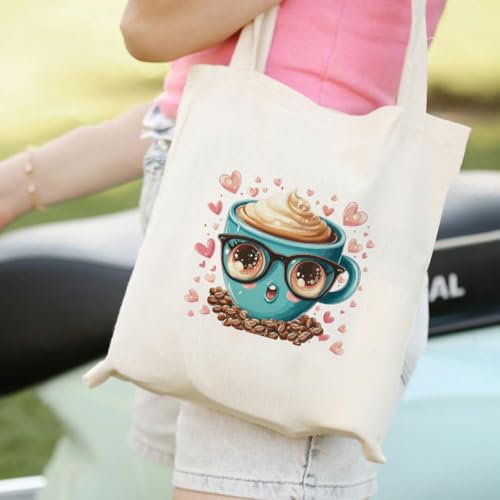 arricraft 9 Sheets Fun and Cute Coffee Iron on Decals Patches, Anthropomorphic Coffee Love Glasses Coffee Beans Transfer Stickers PET Washable Patches for DIY Clothes Decor, 8.66 inch(22cm) Long - style: Fun and Cute Coffee Theme