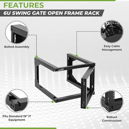 NavePoint 6U Server Rack with Swing Gate - Wall Mount Rack for 19 Inch IT & AV Equipment - 24' Deep, Black - size: 6U - 24in Deep