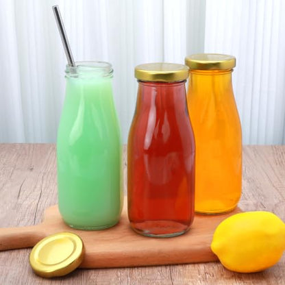 QAPPDA 12 oz Glass Bottles, Clear Glass Milk Bottles with Gold Lids, - color: Gold Lid
