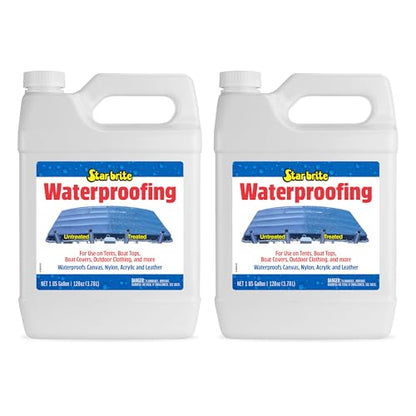 STAR BRITE Waterproofing Spray, Waterproofer + Stain Repellent + UV Protection for Boat Covers, Car Covers, Bimini Tops, Tents, Jackets, Backpacks, Boots, Awnings, Patio Covers & More - color: 1 Gallon 2 Pack