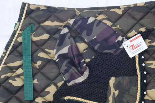 Camouflage All Purpose English Saddle Pad with Matching Fly Bonnet – Handmade Jumping Saddle Pad Set