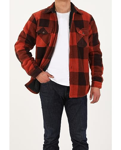 ZENTHACE Men's Warm Sherpa Lined Plaid Shirt Jacket - color: Bold Brown, size: 3X-Large