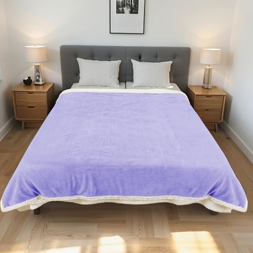 Electric Heated Blanket 50"x60" Throw Size - Light Purple | Safe All Night Rest, Dual-Sided Microplush Sherpa for Bedroom Couch Use, 4 Heat Settings & 3 Hours Auto Off, Machine Washable - color: 07-purple, size: Throw(50''x60'')