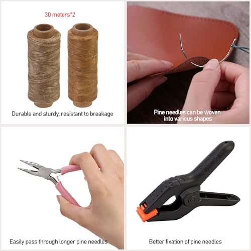 Pine Needle Basket Making Set with Gauge Coiling Tool and Waxed Thread - color: copper