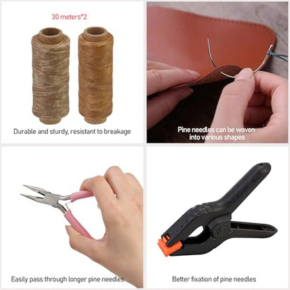 Pine Needle Basket Making Set with Gauge Coiling Tool and Waxed Thread - color: copper