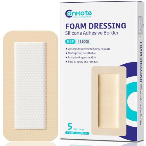 Large Silicone Bandages 4'' X 8'', Foam Dressings for Ulcers, 5 Pack - size: 4'' x 8'' (5 Dressings)