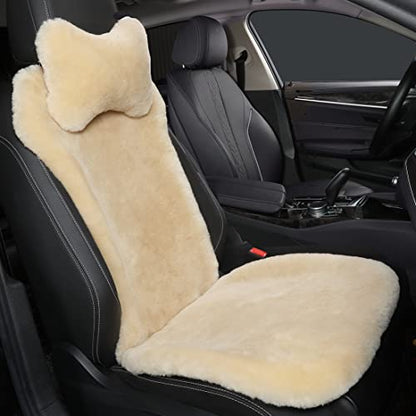 OGLAND Fuzzy Sheepskin Car Seat Cover for Soft Fur Genuine Wool Cushion - color: Pearl