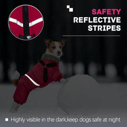 BRKURLEG Dog Winter Coat with Harness Built in, Winter Dog Jacket for Small and Medium Dogs, Small Dogs Snowsuit Reflective Windproof Cold Weather Coat, Puppy Warm 100% Polyester Coats, Hot Pink, M - color: Hot pink, size: Medium