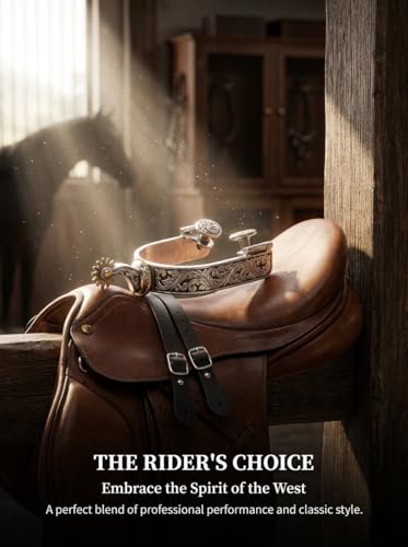 Western Cowboy Spurs, Paired with 6 Holes Spurs Belt, Stainless Steel Western Horse Spurs with Rotatable Gear, Leather Spur Straps Retro Fine Workmanship Men Women Horse Boot Spurs for Equestrian