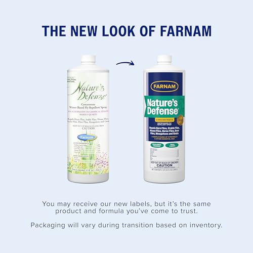 Farnam Nature’s Defense Concentrate, Botanical Fly Repellent Spray, 32 oz | Makes 5 Quarts,Water-Based,Repels horn flies, stable flies, house flies, horse flies, deer flies, mosquitoes and gnats
