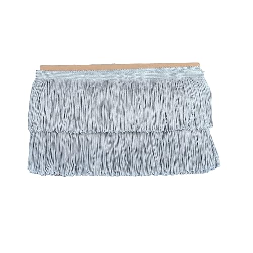 Chainette Fringe Trim 10 Yard x 4 Inches Fabric Tassel Trims - color: Silver, size: 4"-10Yards/R