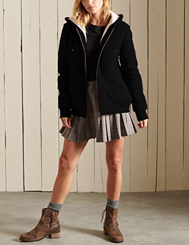 Women’s Casual Full Zip Up Sherpa Lined Hoodie Sweatshirt Jacket Coat - color: Black, size: Small